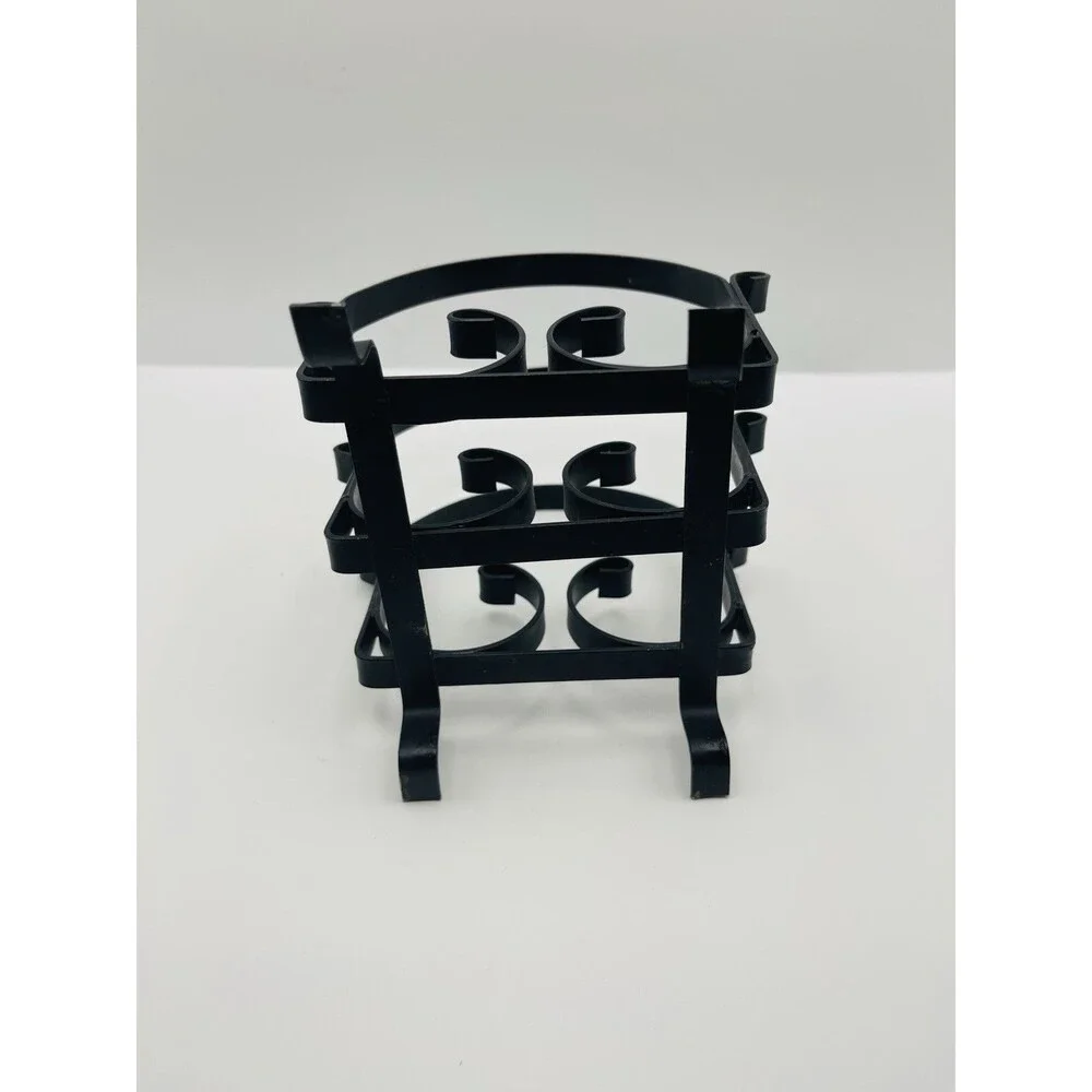 Black Wrought Iron 3 Slot Napkin Holder Mail Organizer Scroll Farmhouse Decor
